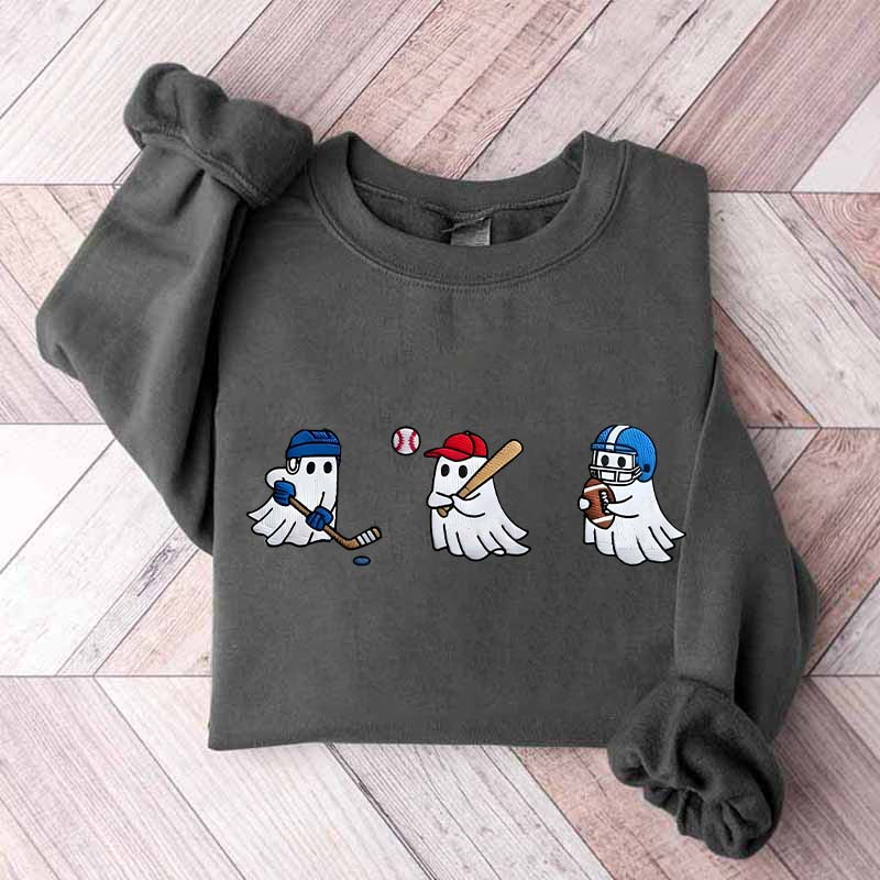 Printed Halloween Ghost Hockey Baseball Football Sweatshirt