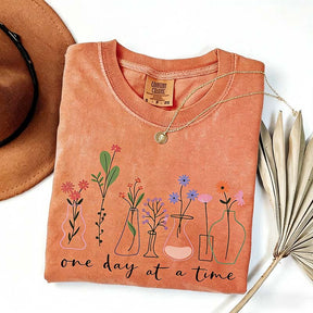 One Day At a Time Motivational  Floral T-Shirt
