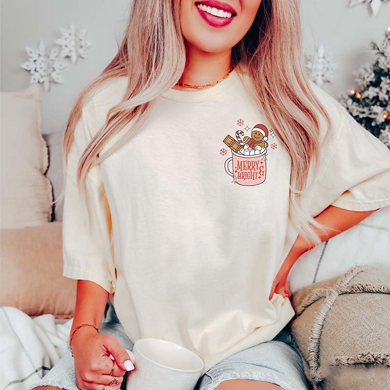 Merry And Bright Pink Christmas Gingerbread T-Shirt