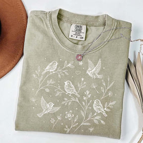 Boho Botanical Birds Sparrow T-Shirt