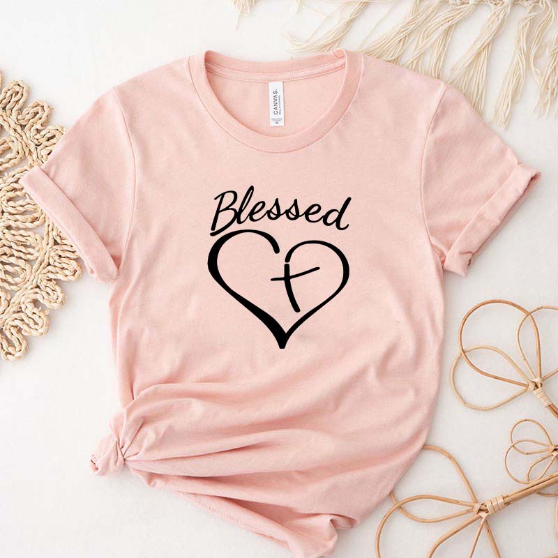 Blessed Heart Cross Graphic T-Shirt