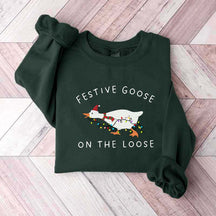 Festive Goose on the Loose Christmas Xmas Duck Sweatshirt