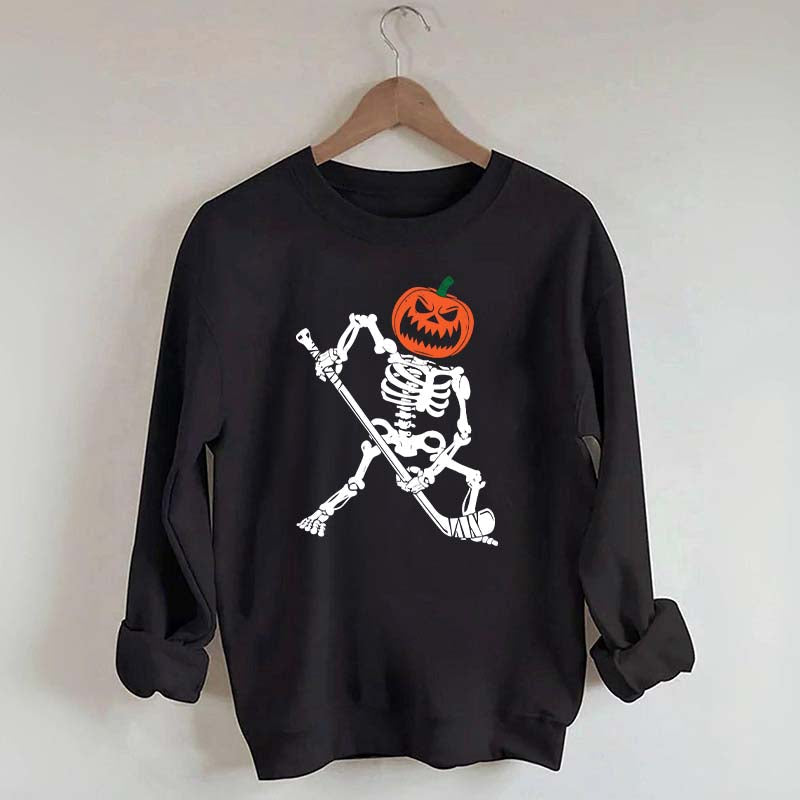 Skeleton Hockey Pumpkin Sweatshirt