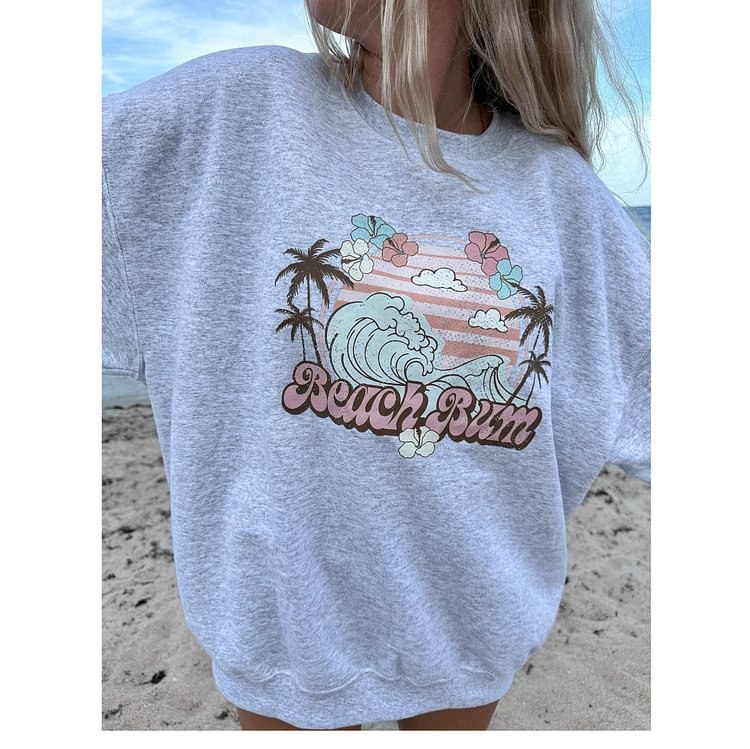 Oversized Beach Palm Tree Crew Neck Sweatshirt