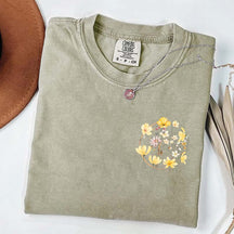 Pocket Pressed Flowers Block Print Floral T-Shirt