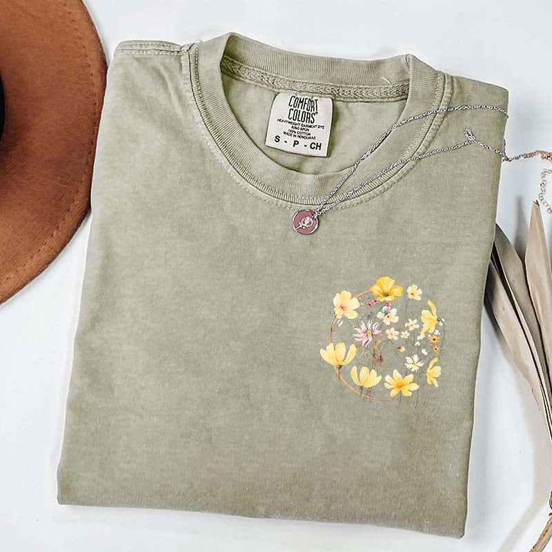 Pocket Pressed Flowers Block Print Floral T-Shirt