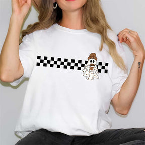 Comfort Colors Cute Ghost Coffee Checkered T-Shirt