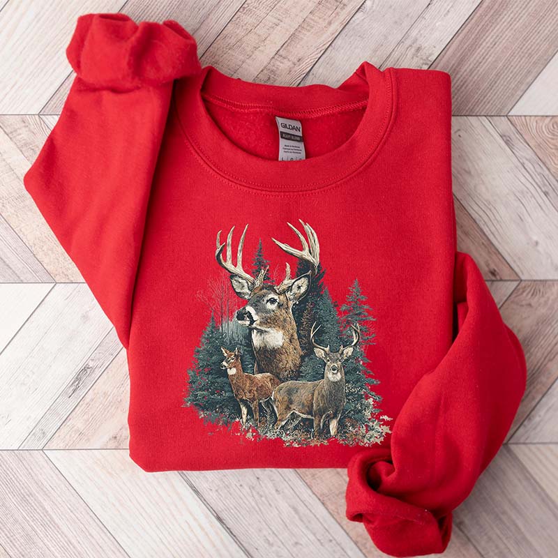 90's Retro Fall Buck And Doe Deer Sweatshirt