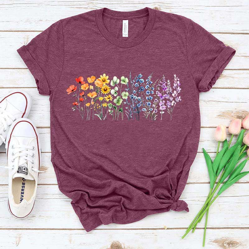Watercolor Floral Design Rainbow T-Shirt