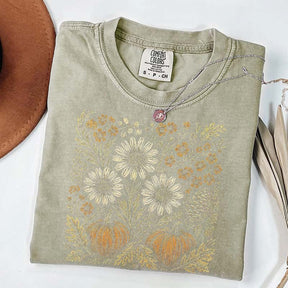 Comfort Colors Pumpkin Sunflower Floral Fall T-Shirt
