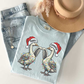 Merry Christmas Santa Goose tangled lights T-Shirt