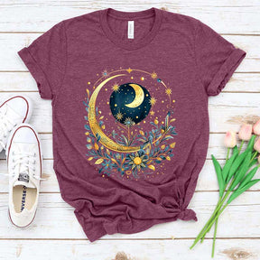 Celestial Boho Moon Floral T-Shirt