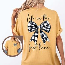 Race Day Checkered Flag Bow T-Shirt