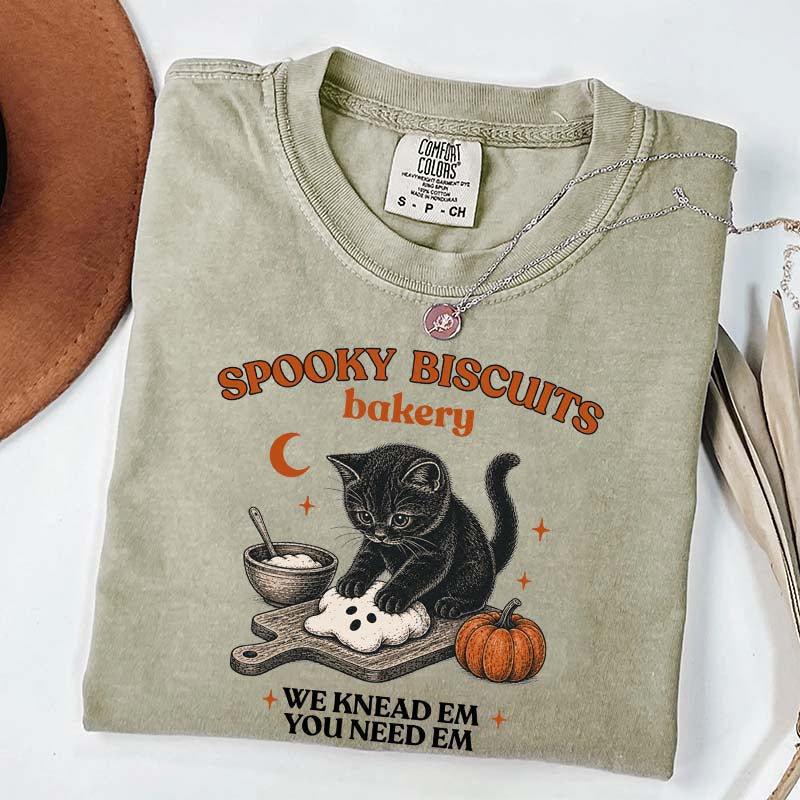 Kitty Biscuits Spooky Season Black Cat Halloween T-Shirt