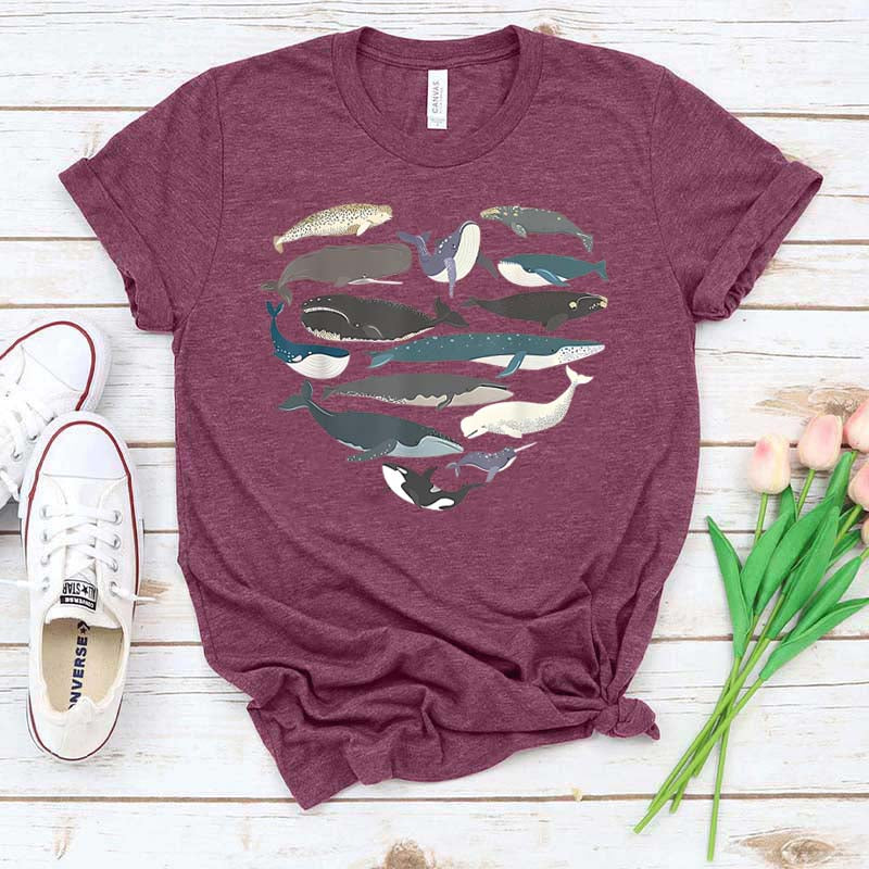 Whale Heart Graphic Ocean Lover T-Shirt