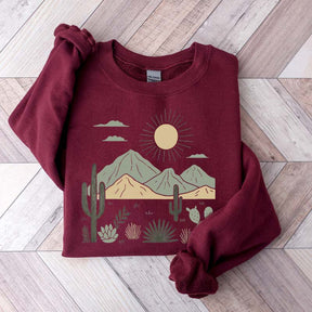 Western Desert Cactus Mountain Sweatshirt