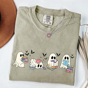 Cute Ghost Reading Book Halloween T-Shirt