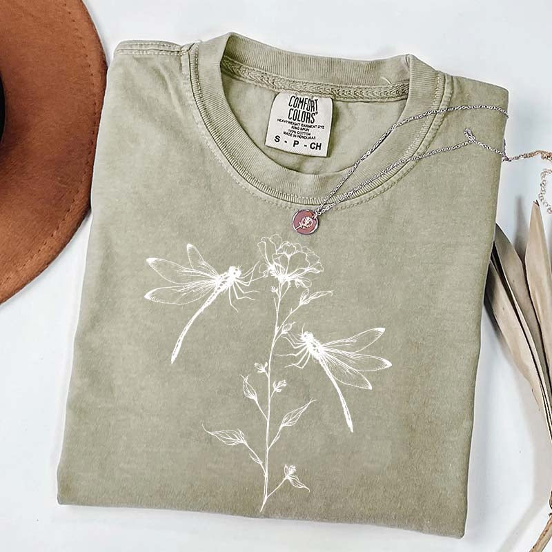 Comfort Color Womens Dragonfly Floral T-Shirt