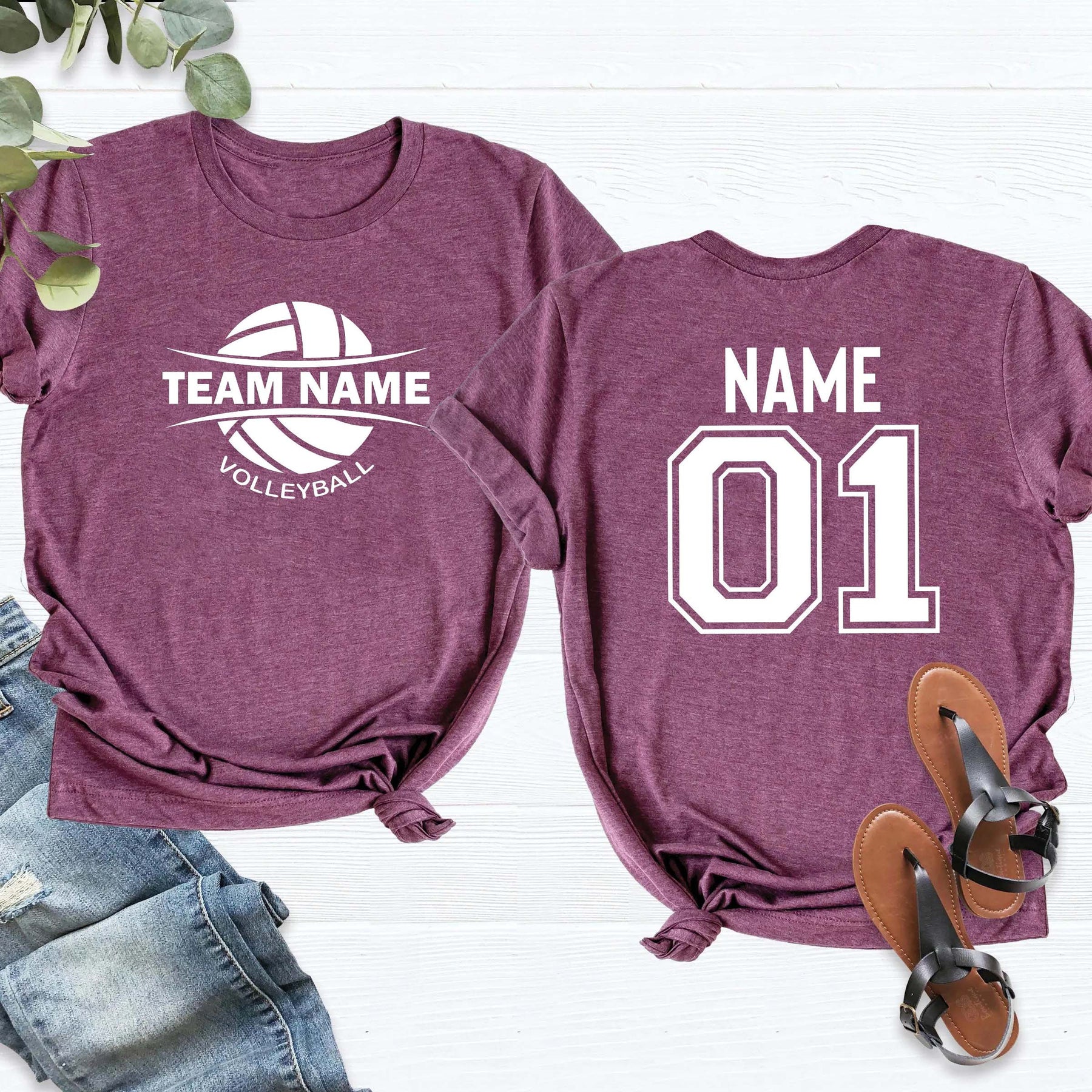 Custom Volleyball Sports Team Text and Number T-Shirt