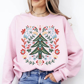 Classic Floral Christmas Tree Folk Art Sweatshirt