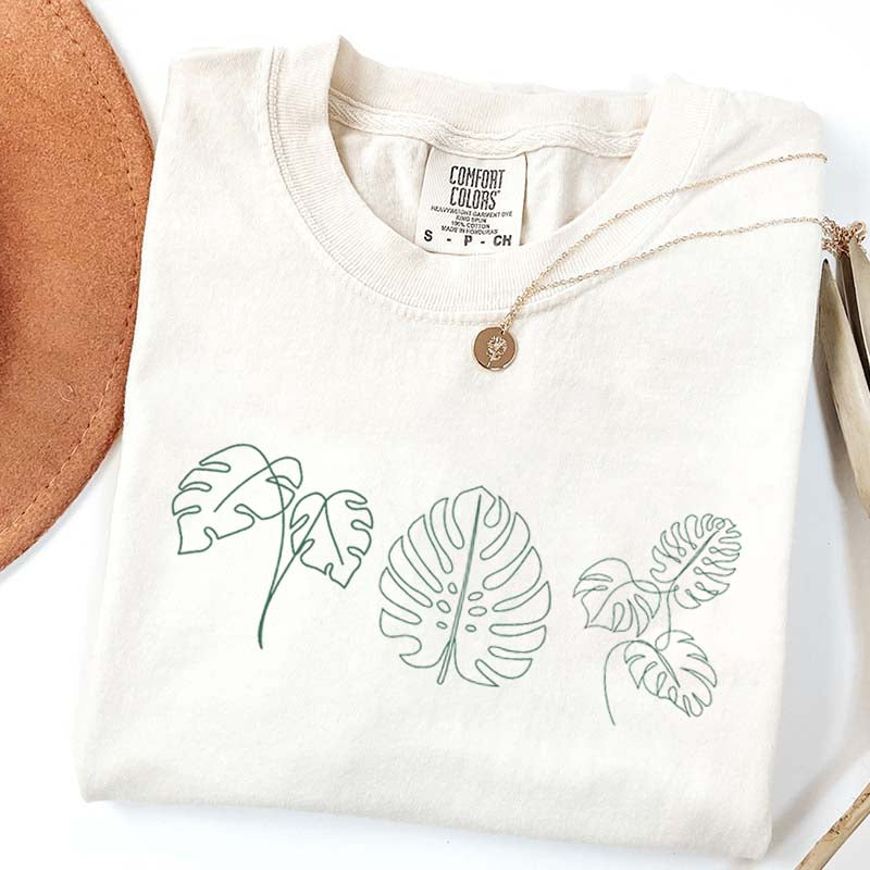 Line Art Flower Leaves T-Shirt