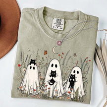 Vintage Whimsical Ghost Black Cat T-Shirt