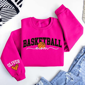 Personalized Basketball Mom Kids Name On Sleeve Sweatshirt