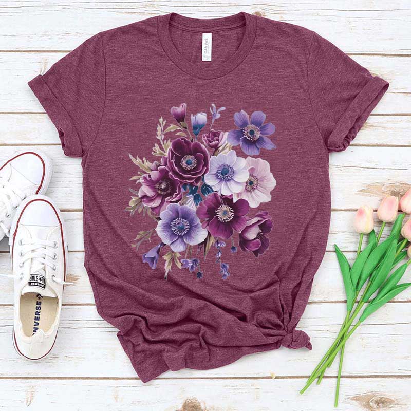 Vintage Pressed Botanical Purple Flowers T-Shirt