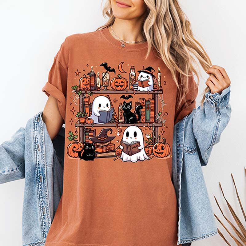 Comfort Colors Ghost Reading Cat T-Shirt
