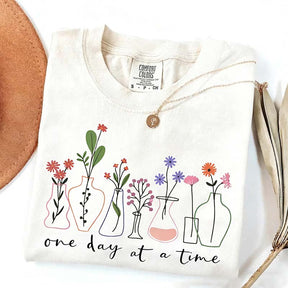 One Day At a Time Motivational  Floral T-Shirt