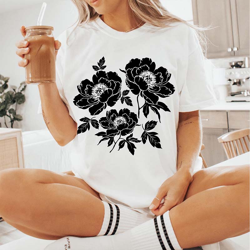 Vintage Linocut Peony T-Shirt