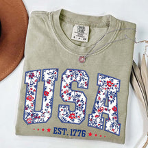Flower USA Floral Patriotic T-Shirt