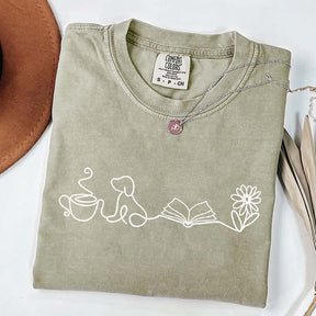 Doodle Books Coffee Dogs Flower T-Shirt