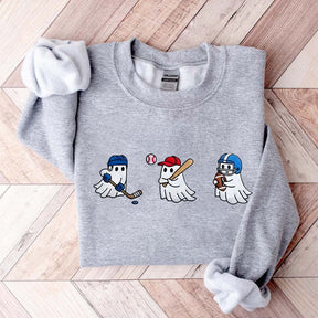 Printed Halloween Ghost Hockey Baseball Football Sweatshirt