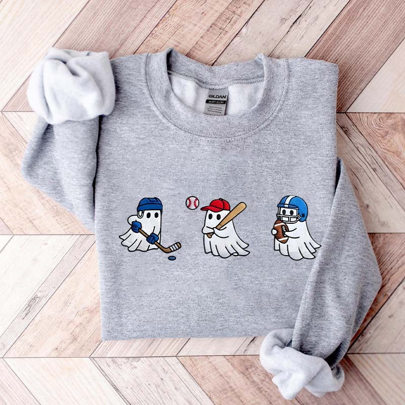 Printed Halloween Ghost Hockey Baseball Football Sweatshirt