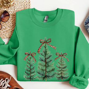 Leopard Print Bow Minimalist Christmas Trees Sweatshirt