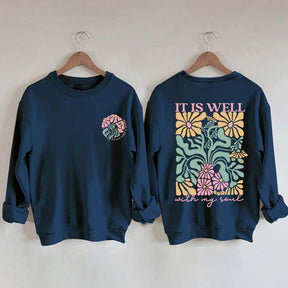 It is Well  Floral Boho Bible Verse Top Sweatshirt