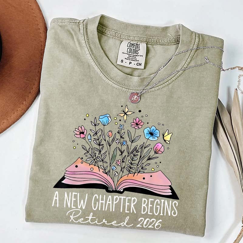 Floral Teachers 'A New Chapter Begins' Retired T-Shirt