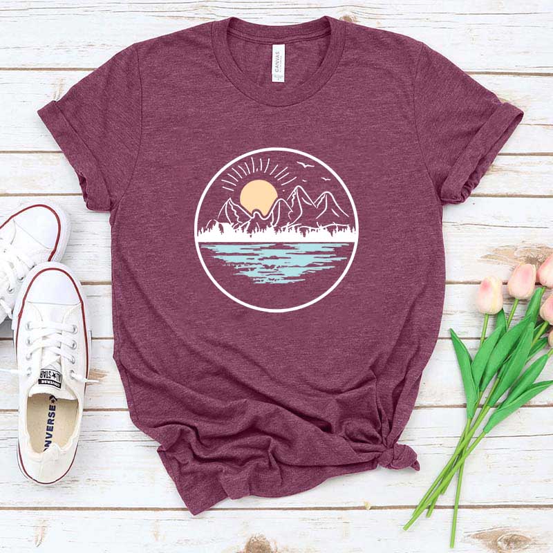 Mountain Lake Graphic Simple T-Shirt