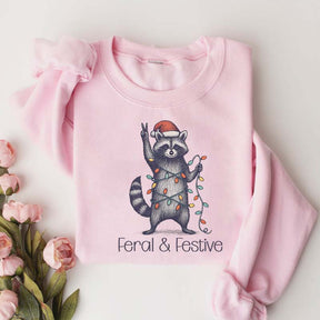Feral and Festive Raccoon Christmas Sweatshirt