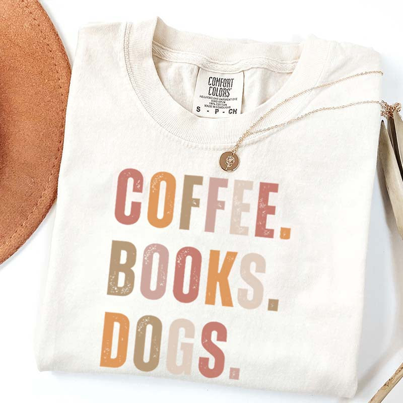 Coffee Books Dogs T-Shirt