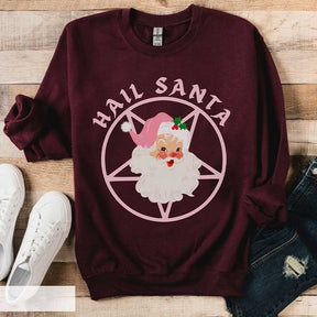 Pink Retro Hail Santa Witchy Pentagram Sweatshirt