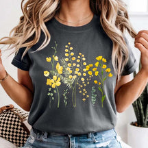 Boho Yellow Botanical Wildflower Flower T-Shirt