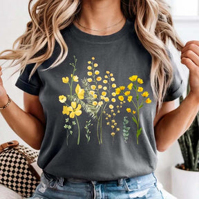 Boho Yellow Botanical Wildflower Flower T-Shirt
