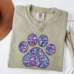 Comfort Colors Floral Paw Print T-Shirt