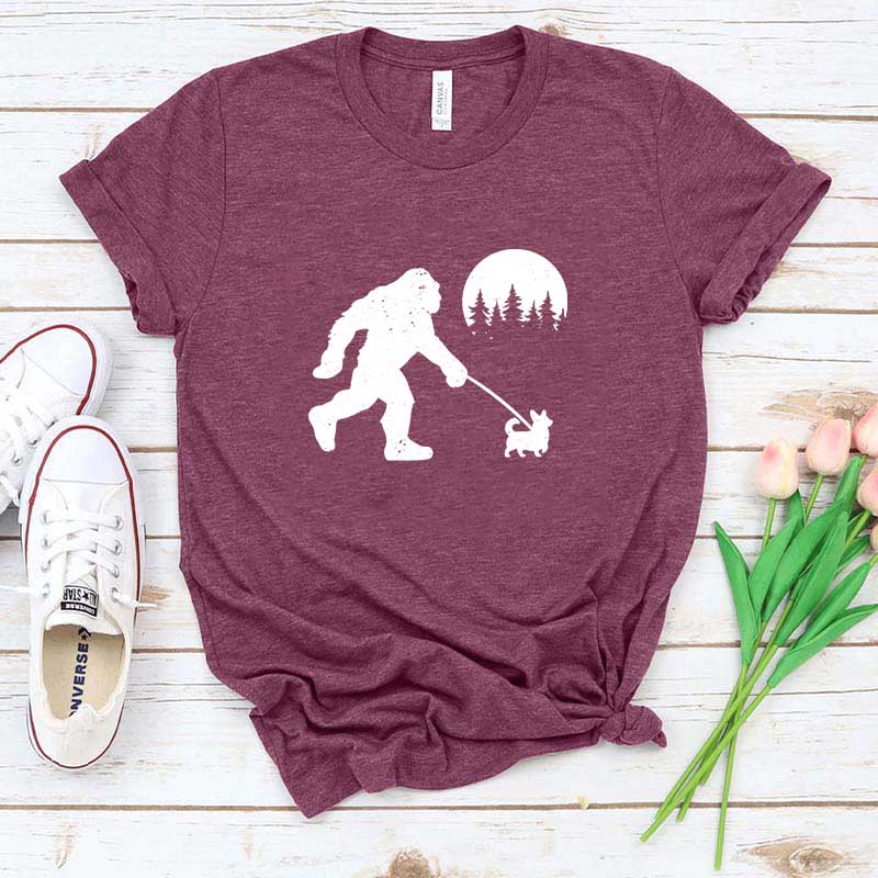 Bigfoot Walking Corgi Dog T-Shirt