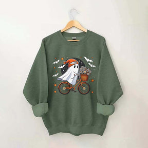 Cute Ghost On Bike Halloween Sweatshirt