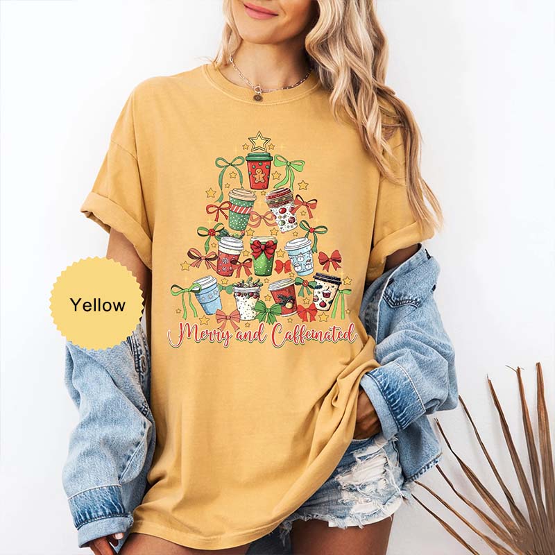 Merry And Caffeinated Christmas Tree T-Shirt