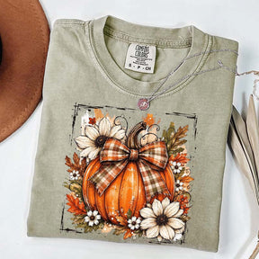 Pumpkin Bow Fall Graphic Floral T-Shirt