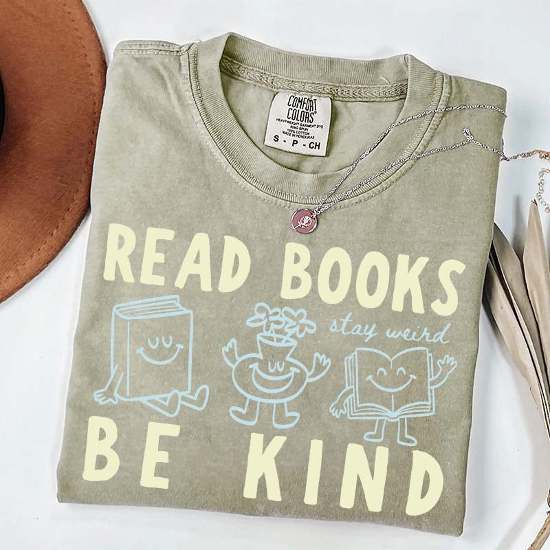 Read Books Be Kind Stay Weird Retro Doodle T-Shirt